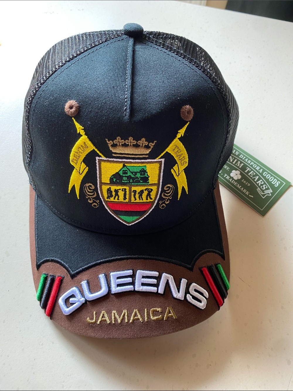 Denim Tears Jamaica Queens Jazz Trucker Hat NWT OS Black Brown Embroidered Cap